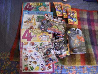 picture of donated books and toys