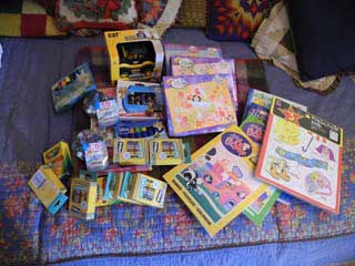 picture of donated books and toys